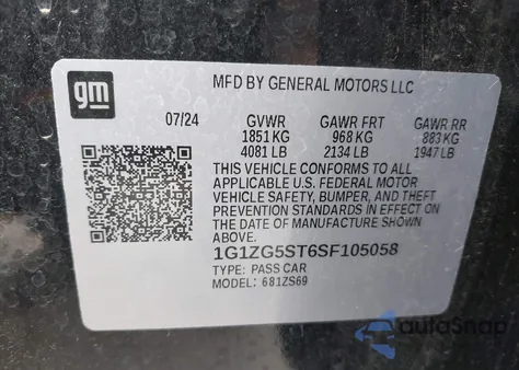 2025 Chevrolet Malibu Fwd Rs z USA, uszkodzony, nr VIN 1G1ZG5ST6SF105058